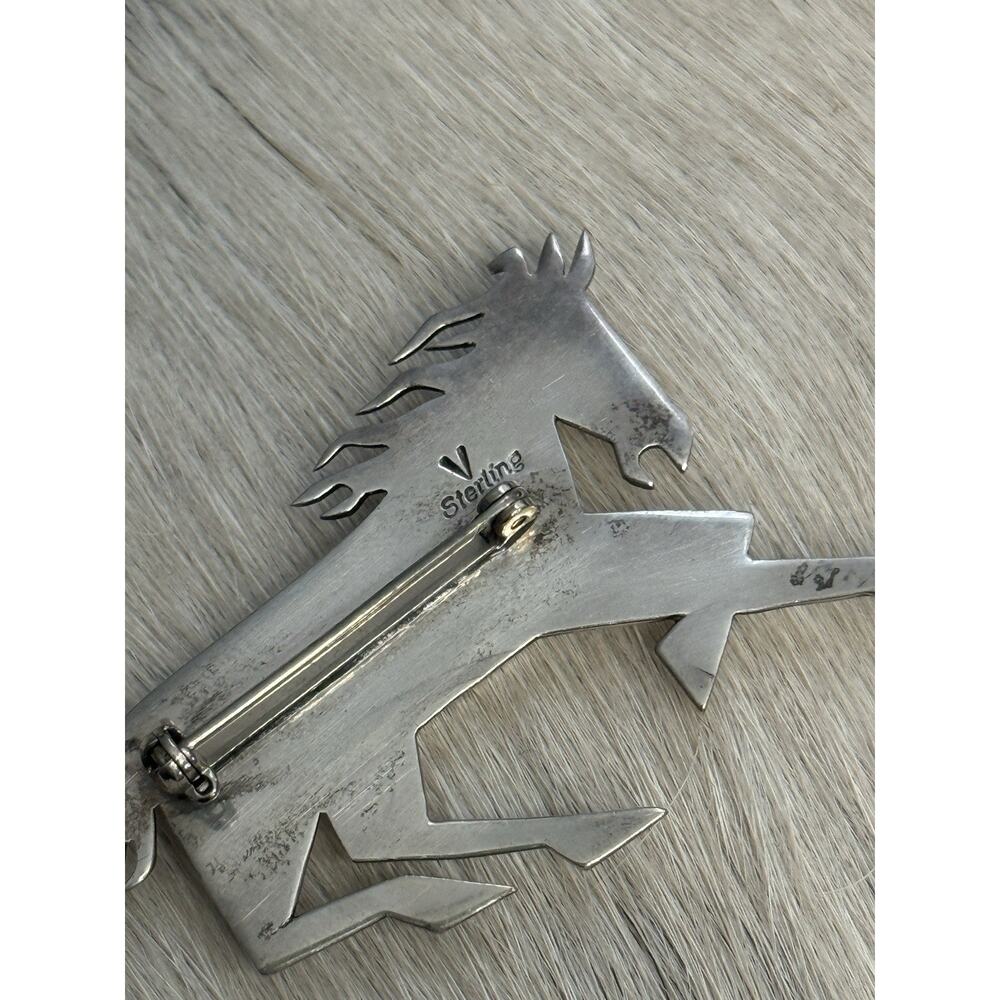 Native American Sterling Silver Inlay Horse Pin Turquoise Coral Robert Vandover - Picture 15 of 15